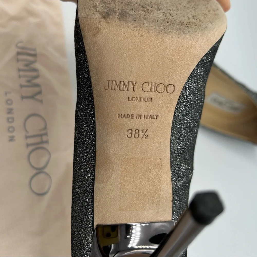 Jimmy Choo Sz 38.5 Shoes Silver Grey Glitter Women's Heels - Picture 8 of 11